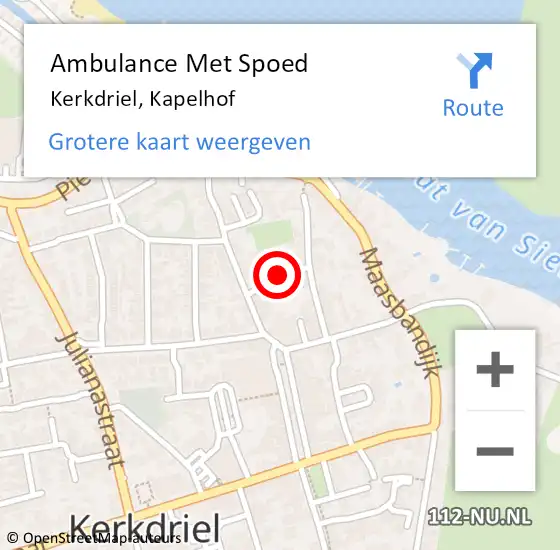 Locatie op kaart van de 112 melding: Ambulance Met Spoed Naar Kerkdriel, Kapelhof op 28 juli 2018 18:07