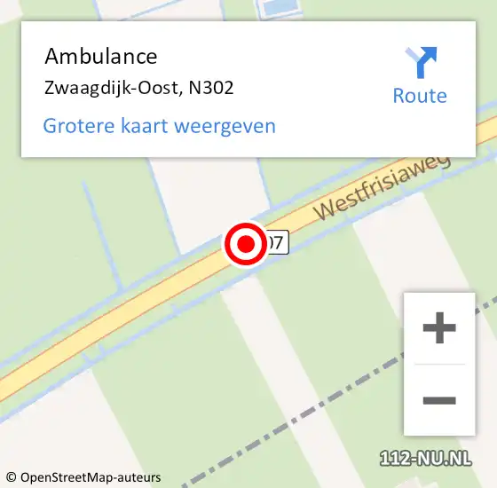 Locatie op kaart van de 112 melding: Ambulance Zwaagdijk-Oost, N302 op 28 juli 2018 18:08