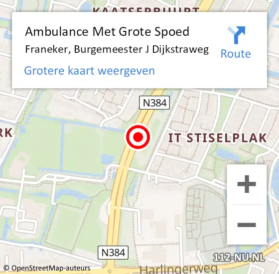 Locatie op kaart van de 112 melding: Ambulance Met Grote Spoed Naar Franeker, Burgemeester J Dijkstraweg op 28 juli 2018 18:14