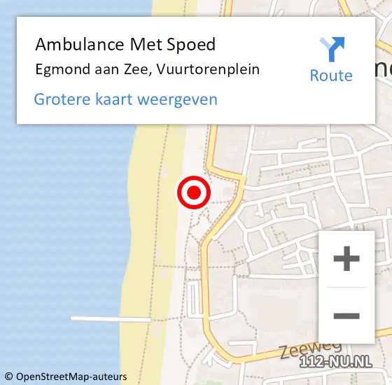 Locatie op kaart van de 112 melding: Ambulance Met Spoed Naar Egmond aan Zee, Vuurtorenplein op 28 juli 2018 18:28
