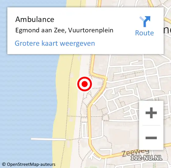 Locatie op kaart van de 112 melding: Ambulance Egmond aan Zee, Vuurtorenplein op 28 juli 2018 18:30