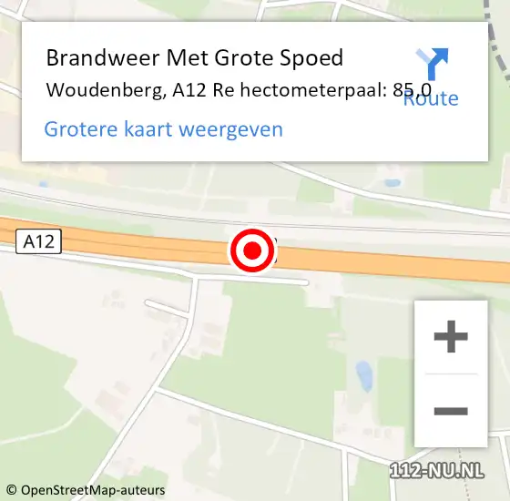 Locatie op kaart van de 112 melding: Brandweer Met Grote Spoed Naar Woudenberg, A12 Li hectometerpaal: 84,6 op 28 juli 2018 18:45