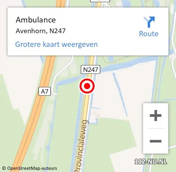 Locatie op kaart van de 112 melding: Ambulance Avenhorn, N247 op 28 juli 2018 18:55