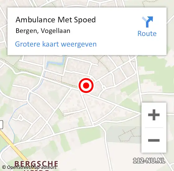 Locatie op kaart van de 112 melding: Ambulance Met Spoed Naar Bergen, Vogellaan op 28 juli 2018 19:10