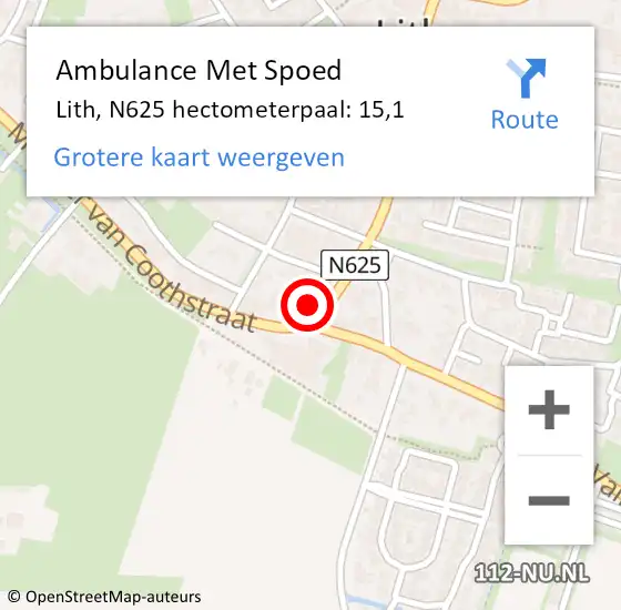 Locatie op kaart van de 112 melding: Ambulance Met Spoed Naar Lith, N625 hectometerpaal: 15,1 op 28 juli 2018 19:33