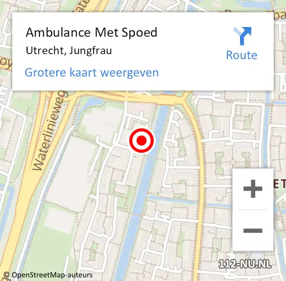Locatie op kaart van de 112 melding: Ambulance Met Spoed Naar Utrecht, Jungfrau op 28 juli 2018 23:20