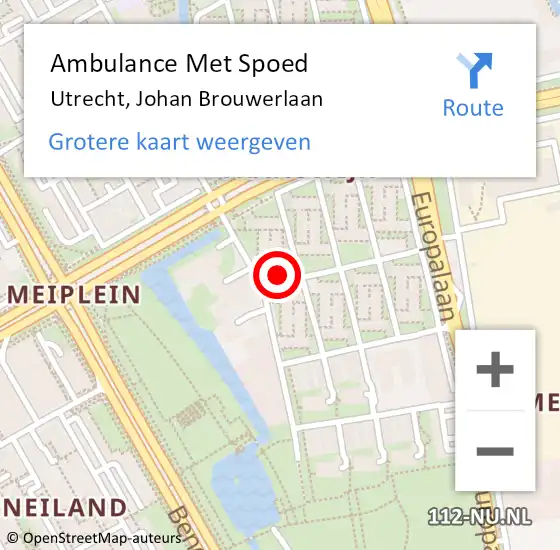 Locatie op kaart van de 112 melding: Ambulance Met Spoed Naar Utrecht, Johan Brouwerlaan op 28 juli 2018 23:30