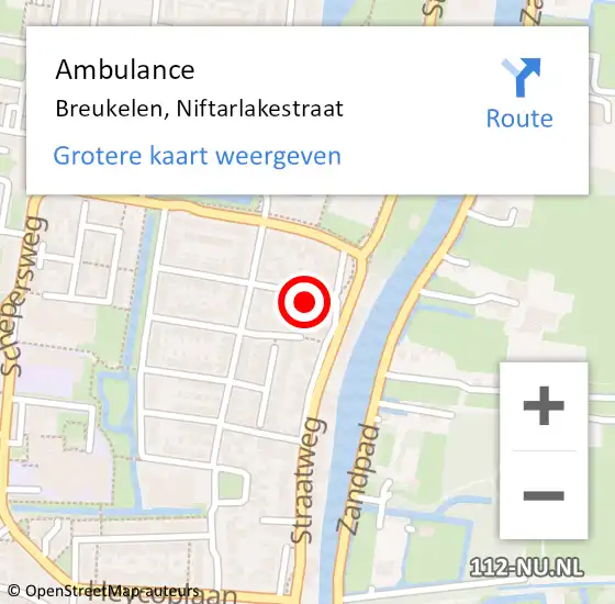 Locatie op kaart van de 112 melding: Ambulance Breukelen, Niftarlakestraat op 28 juli 2018 23:51