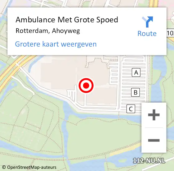 Locatie op kaart van de 112 melding: Ambulance Met Grote Spoed Naar Rotterdam, Ahoyweg op 28 juli 2018 23:57