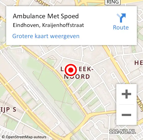 Locatie op kaart van de 112 melding: Ambulance Met Spoed Naar Eindhoven, Kraijenhoffstraat op 29 juli 2018 01:27