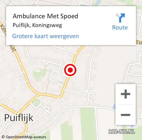 Locatie op kaart van de 112 melding: Ambulance Met Spoed Naar Puiflijk, Koningsweg op 29 juli 2018 03:06