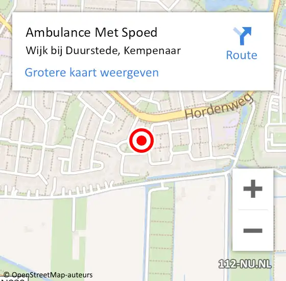 Locatie op kaart van de 112 melding: Ambulance Met Spoed Naar Wijk bij Duurstede, Kempenaar op 29 juli 2018 04:10