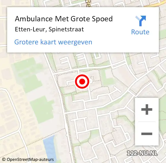 Locatie op kaart van de 112 melding: Ambulance Met Grote Spoed Naar Etten-Leur, Spinetstraat op 29 juli 2018 07:25