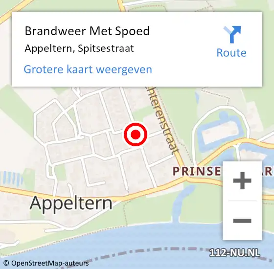 Locatie op kaart van de 112 melding: Brandweer Met Spoed Naar Appeltern, Spitsestraat op 29 juli 2018 08:03