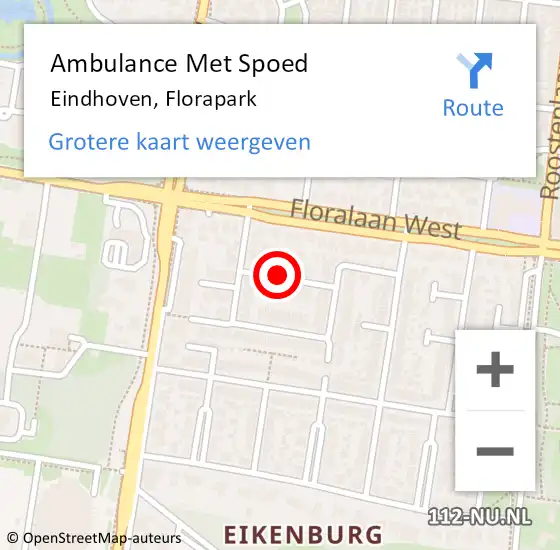 Locatie op kaart van de 112 melding: Ambulance Met Spoed Naar Eindhoven, Florapark op 29 juli 2018 08:19