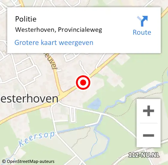 Locatie op kaart van de 112 melding: Politie Westerhoven, Provincialeweg op 29 juli 2018 09:11