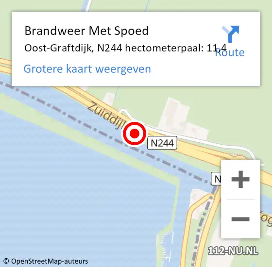 Locatie op kaart van de 112 melding: Brandweer Met Spoed Naar Oost-Graftdijk, N244 hectometerpaal: 11,4 op 29 juli 2018 10:37