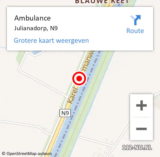 Locatie op kaart van de 112 melding: Ambulance Julianadorp, N9 op 29 juli 2018 10:44
