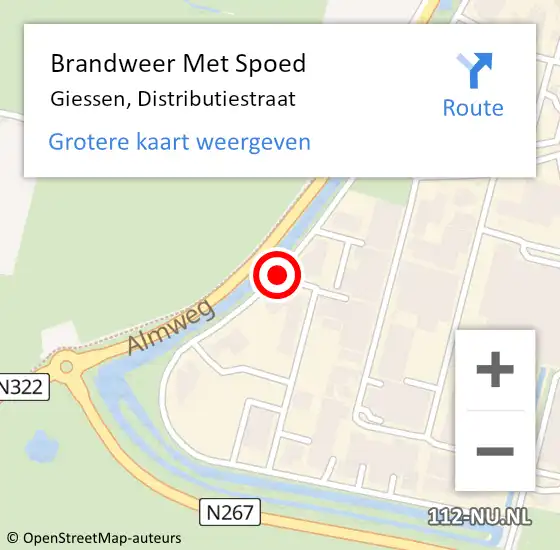 Locatie op kaart van de 112 melding: Brandweer Met Spoed Naar Giessen, Distributiestraat op 29 juli 2018 11:23