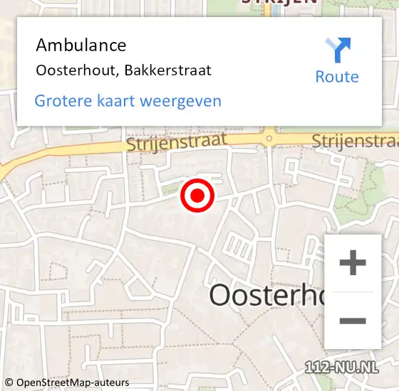 Locatie op kaart van de 112 melding: Ambulance Oosterhout, Bakkerstraat op 29 juli 2018 11:36