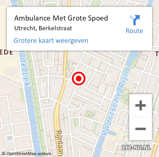 Locatie op kaart van de 112 melding: Ambulance Met Grote Spoed Naar Utrecht, Berkelstraat op 29 juli 2018 11:45