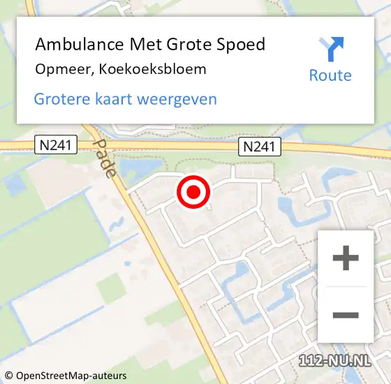 Locatie op kaart van de 112 melding: Ambulance Met Grote Spoed Naar Opmeer, Koekoeksbloem op 29 juli 2018 12:17