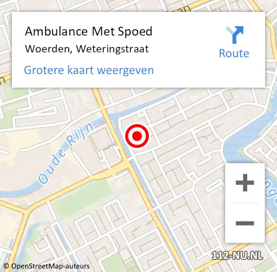 Locatie op kaart van de 112 melding: Ambulance Met Spoed Naar Woerden, Weteringstraat op 29 juli 2018 12:43