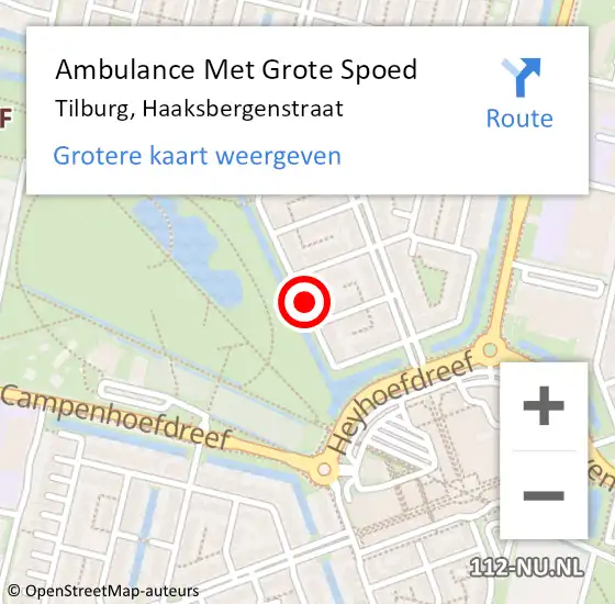 Locatie op kaart van de 112 melding: Ambulance Met Grote Spoed Naar Tilburg, Haaksbergenstraat op 29 juli 2018 15:40