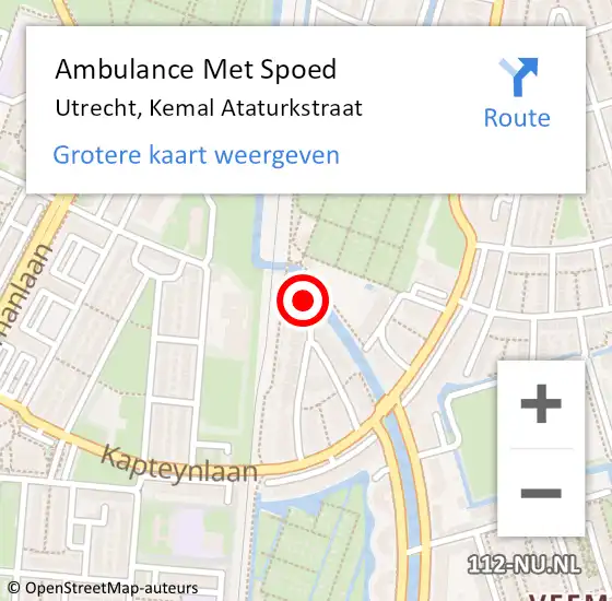 Locatie op kaart van de 112 melding: Ambulance Met Spoed Naar Utrecht, Kemal Ataturkstraat op 29 juli 2018 15:46