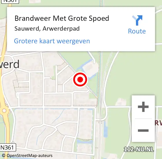 Locatie op kaart van de 112 melding: Brandweer Met Grote Spoed Naar Sauwerd, Arwerderpad op 29 juli 2018 16:55