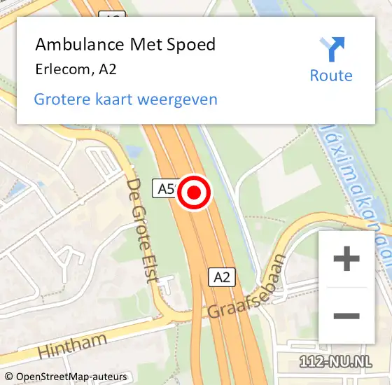 Locatie op kaart van de 112 melding: Ambulance Met Spoed Naar Erlecom, A2 op 29 juli 2018 17:23