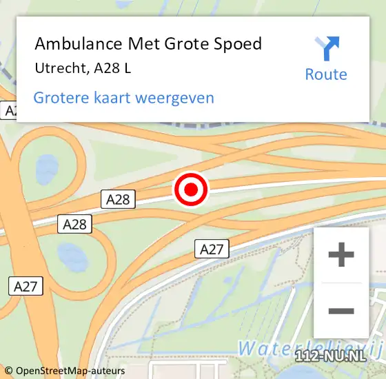 Locatie op kaart van de 112 melding: Ambulance Met Grote Spoed Naar Utrecht, A28 L op 29 juli 2018 18:01