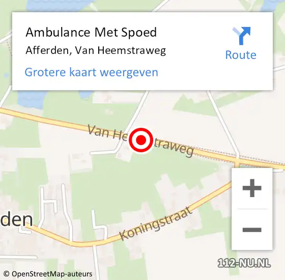 Locatie op kaart van de 112 melding: Ambulance Met Spoed Naar Afferden, Van Heemstraweg op 29 juli 2018 19:09