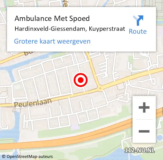 Locatie op kaart van de 112 melding: Ambulance Met Spoed Naar Hardinxveld-Giessendam, Kuyperstraat op 29 juli 2018 19:31