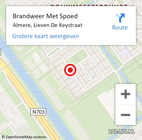 Locatie op kaart van de 112 melding: Brandweer Met Spoed Naar Almere, Lieven De Keystraat op 29 juli 2018 19:33