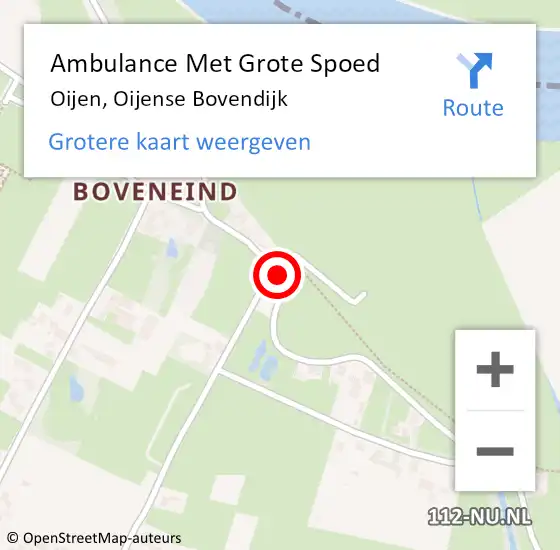 Locatie op kaart van de 112 melding: Ambulance Met Grote Spoed Naar Oijen, Oijense Bovendijk op 29 juli 2018 20:49