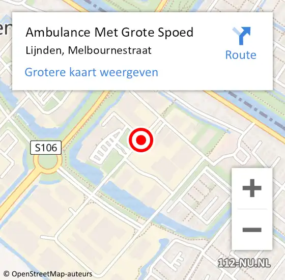 Locatie op kaart van de 112 melding: Ambulance Met Grote Spoed Naar Lijnden, Melbournestraat op 29 juli 2018 20:57