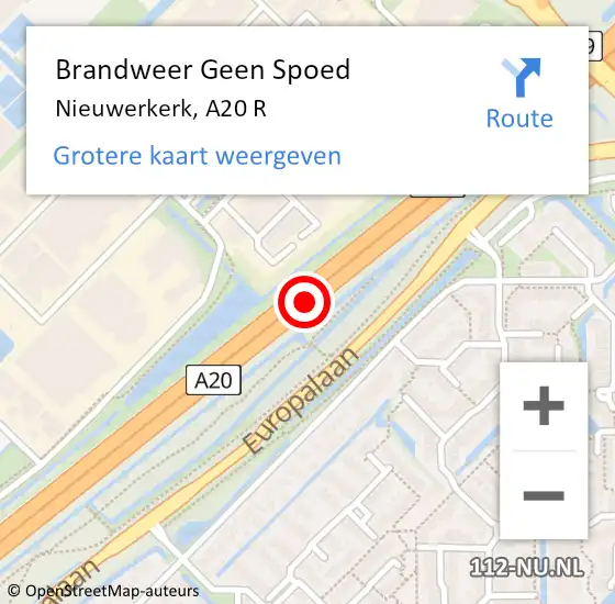 Locatie op kaart van de 112 melding: Brandweer Geen Spoed Naar Nieuwerkerk, A20 L hectometerpaal: 43,0 op 29 juli 2018 22:03