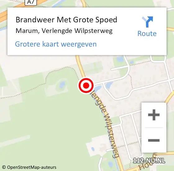 Locatie op kaart van de 112 melding: Brandweer Met Grote Spoed Naar Marum, Verlengde Wilpsterweg op 29 juli 2018 22:26