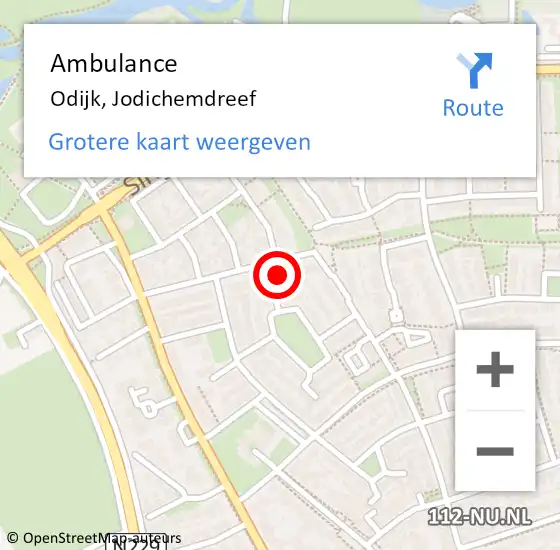 Locatie op kaart van de 112 melding: Ambulance Odijk, Jodichemdreef op 29 juli 2018 22:31