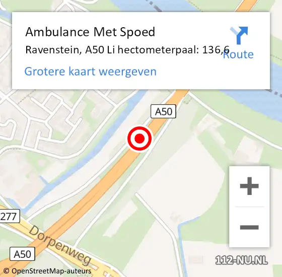 Locatie op kaart van de 112 melding: Ambulance Met Spoed Naar Ravenstein, A50 Li hectometerpaal: 136,6 op 29 juli 2018 23:54