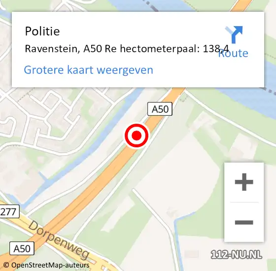 Locatie op kaart van de 112 melding: Politie Ravenstein, A50 Li hectometerpaal: 136,6 op 29 juli 2018 23:59