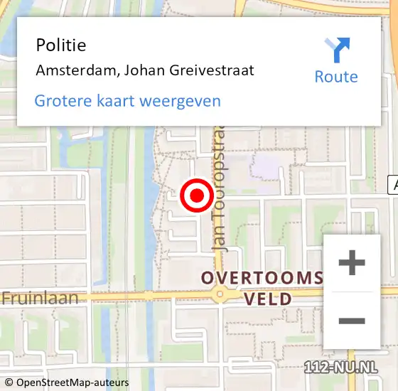 Locatie op kaart van de 112 melding: Politie Amsterdam, Johan Greivestraat op 30 juli 2018 00:13