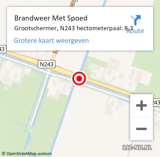 Locatie op kaart van de 112 melding: Brandweer Met Spoed Naar Grootschermer, N243 op 30 juli 2018 00:57