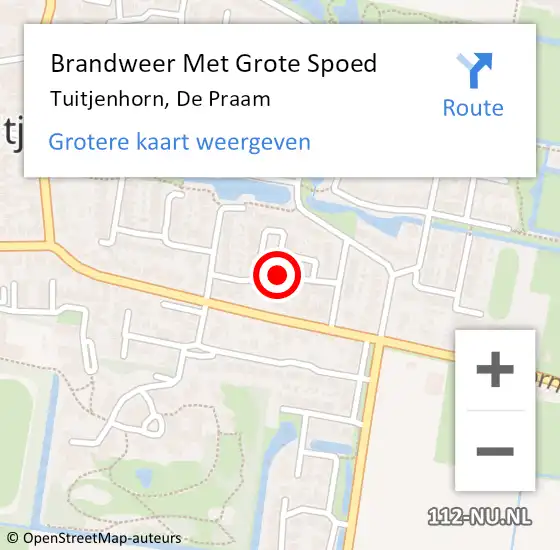 Locatie op kaart van de 112 melding: Brandweer Met Grote Spoed Naar Tuitjenhorn, De Praam op 30 juli 2018 03:22