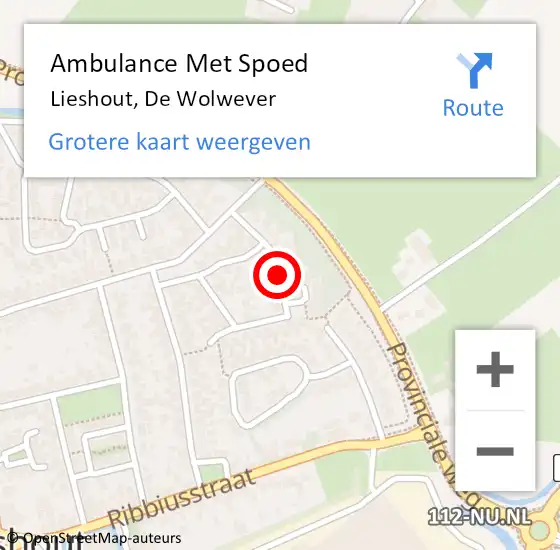 Locatie op kaart van de 112 melding: Ambulance Met Spoed Naar Lieshout, De Wolwever op 30 juli 2018 04:24