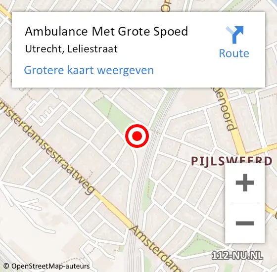 Locatie op kaart van de 112 melding: Ambulance Met Grote Spoed Naar Utrecht, Leliestraat op 30 juli 2018 08:08