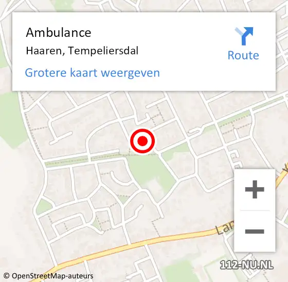 Locatie op kaart van de 112 melding: Ambulance Haaren, Tempeliersdal op 30 juli 2018 08:20