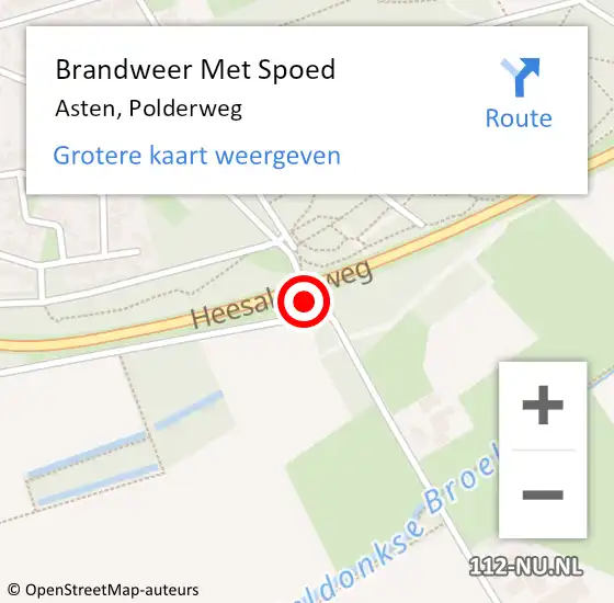 Locatie op kaart van de 112 melding: Brandweer Met Spoed Naar Asten, Polderweg op 30 juli 2018 08:57