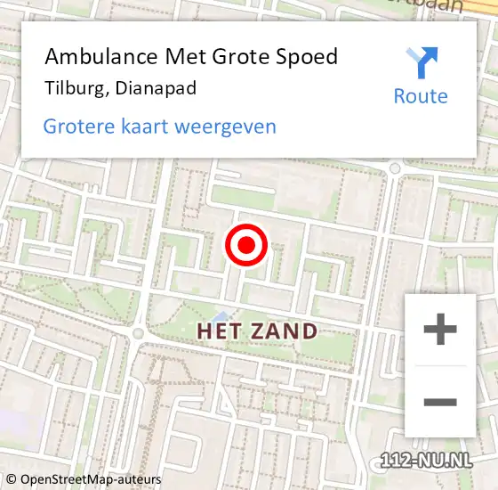 Locatie op kaart van de 112 melding: Ambulance Met Grote Spoed Naar Tilburg, Dianapad op 30 juli 2018 10:29